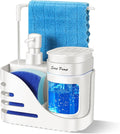 Kitchen Soap Dispenser Set, 4-in-1 Dual Hand and Dish Soap Dispenser with Sponge Holder and Dishcloth Holder for Kitchen Sink (White)