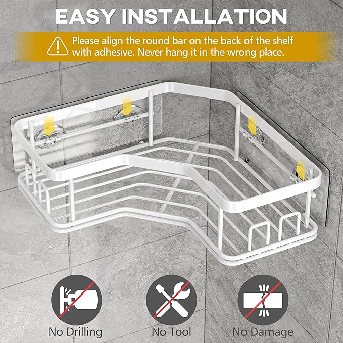 MAXIFFE 3 Pack X-Large Corner Shower Caddy with Soap Holder, Large Capacity Sturdy Easy Install No Drilling Stainless Steel Hold 40 LB Shower Organizer Shelves Rack for Family Renters Bathroom, White