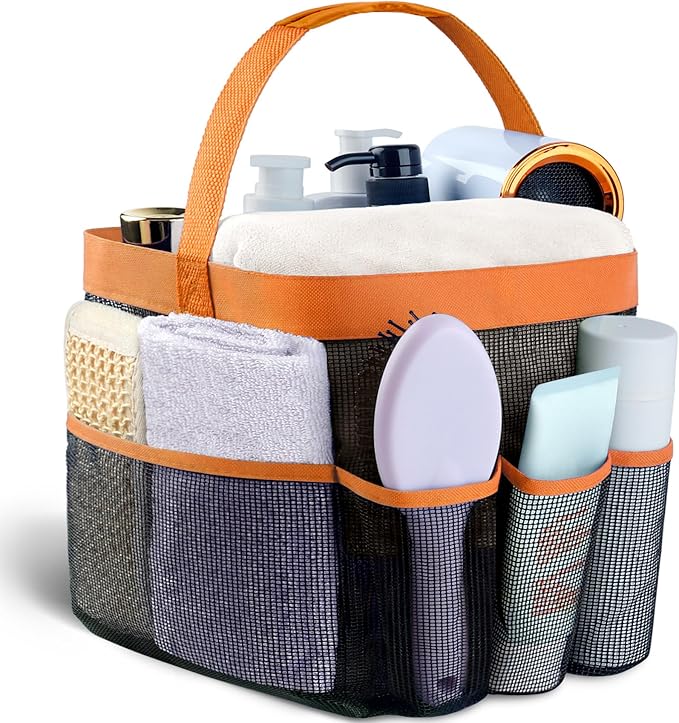 Attmu Mesh Shower Caddy Portable for College Dorm Room Essentials with 8 Pockets, Hanging Shower Caddy Dorm Basket, Quick Dry Shower Bag for Bathroom