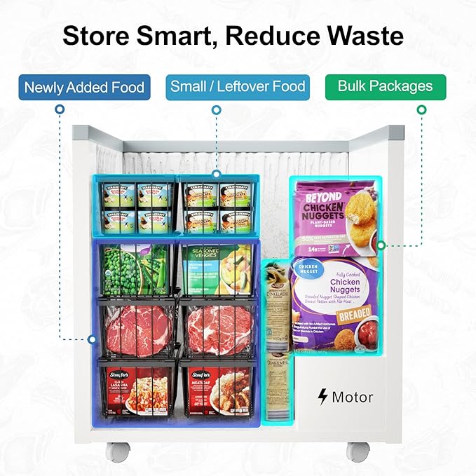 iSPECLE Deep Freezer Organizer Bins - Fits 7 Cu.Ft Chest Freezer, 8 Pack Stackable Wire Baskets(14.7" Length), Heavy Duty Coated Freezer Organizer, Rust Resistant for Frozen Food Sorting, Black