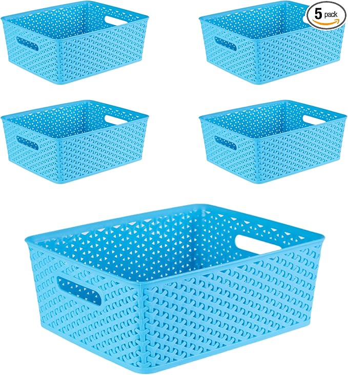5PCS Plastic Storage Baskets, Small Baskets for Organizing, Small Pantry Organizer Basket Bins. For Countertops, Cabinets, Bedrooms, and Bathrooms Wait ( Blue )