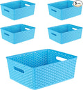 5PCS Plastic Storage Baskets, Small Baskets for Organizing, Small Pantry Organizer Basket Bins. For Countertops, Cabinets, Bedrooms, and Bathrooms Wait ( Blue )