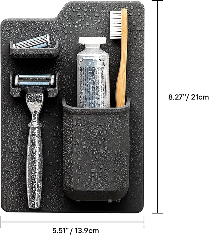 TOOLETRIES The Harvey Toothbrush & Razor Holder - Silicone Shower Organizer, Toiletries & Toothbrush Holder for Shower, Bathroom Accessory - Silicone-Grip Technology, Removable & Reusable - Charcoal