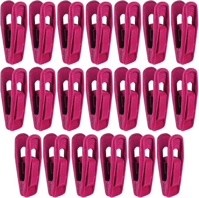 Litoexpe 20 Pcs Hot Pink Velvet Hangers Clips, Pants Hangers Velvet Clips, Strong Finger Flocked Clips for Thin Felt Hangers