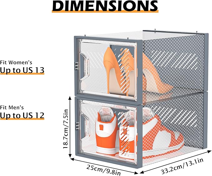 Shoe Storage, 12 Pack X-Large Shoe Organizer for Closet, Shoe Boxes Clear Plastic Stackable Shoe Storage Boxes for Size 13