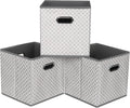 Fabric storage bins Cubes, Fabric Cube Organizer with Handle, Foldable Cube Bins for Cloth or Accessary Storage, 11x11x11, Set of 3, (Light Grey)