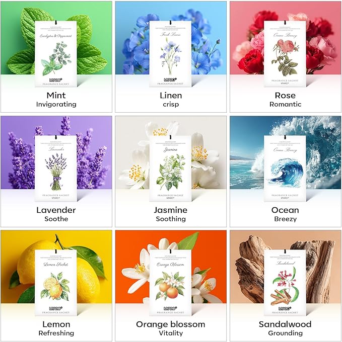 MYARO 12 Pack Jasmine Scented Sachets for Drawer, Closet & Small Spaces Air Freshener Bags, Odor Eliminator for Car, Shoes, Gym Bag Home Fragrance Gift Set