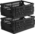 Tixill 2-Pack Mini Foldable Plastic Storage Box Mini Plastic Baskets for Organizing and Storage for Home Kitchen Bedroom Bathroom Office. (Black, 16x11x6)