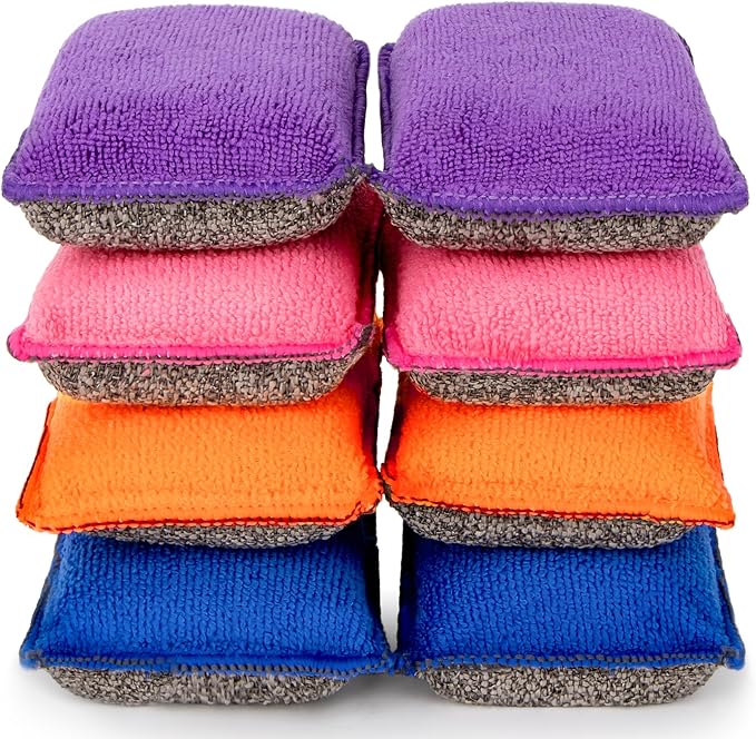 MAQIHAN 8 Pack Microfiber Sponge Kitchen - Dish Scrubber Sponge Non-Scratch Reusable High Density Heavy Duty Kitchen Sink Dish Sponge for Washing Dishes, Pans, Household Cleaning Sponges 4 Colors.