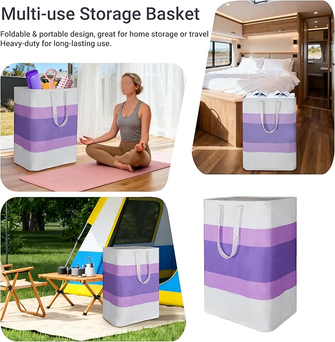 Stylish Freestanding Laundry Hamper with Waterproof Liner,72L Foldable Laundry Basket with Portable Handles Space-saving Storage Basket for Bedroom,Bathroom,Laundry Room,Easy Carry to Travel (Purple)