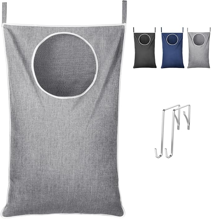 Lifewit 1 Pack Over Door Laundry Hamper, Large Collapsible Hanging Laundry Hamper, Hanging Laundry Basket Bag for Bathroom Bedroom Dirty Clothes Storage Organizer, Light Gray