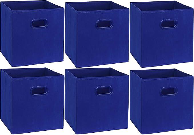 Simple Houseware Foldable Cube Storage Bins with Handles, 11-Inch, Dark Blue, 6-Pack, Fabric Cubes Organizer for Closet or Shelves