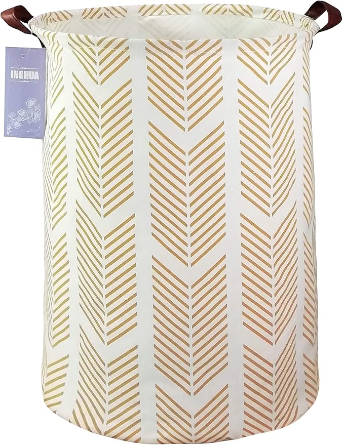 Laundry Hamper Large Canvas Fabric Lightweight Storage Basket/Toy Organizer/Dirty Clothes Collapsible Waterproof for College Dorms, Boys and Girls Bedroom,Bathroom(yellow wheat)