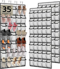 PAULONE 35 Pocket Over the Door Shoe Organizer,Reusable Breathable Large Mesh Bag Men's & Women's Sneaker Organizer,Shoe Organizer for Kids,Hanging Shoe Storage Hanging Bag (2PCS-White)