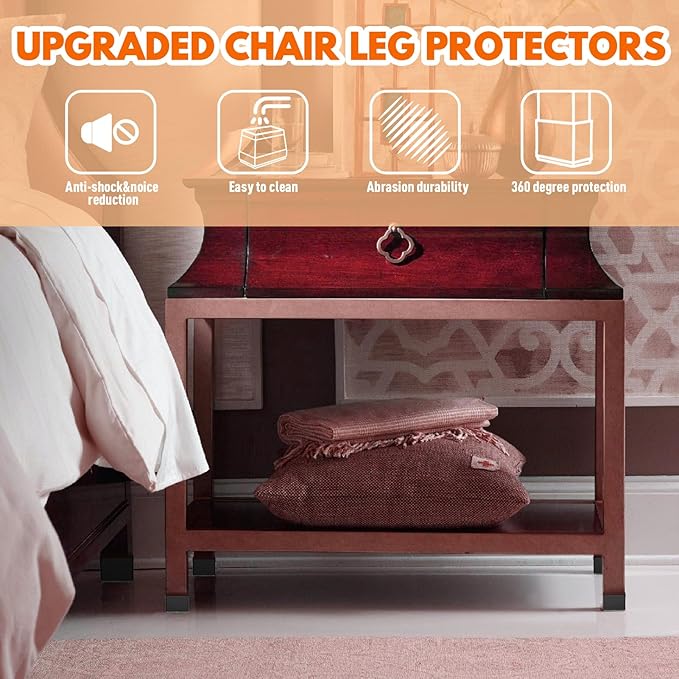 Rectangle Chair Leg Protectors for Hardwood Floors,16 PCS Silicone Covers to Protect Wood Tile Floors Felt Pads Furniture Leg Caps Reduce Noise. Easy to Move. (Black,1 x 3 Inch,Rectangular)