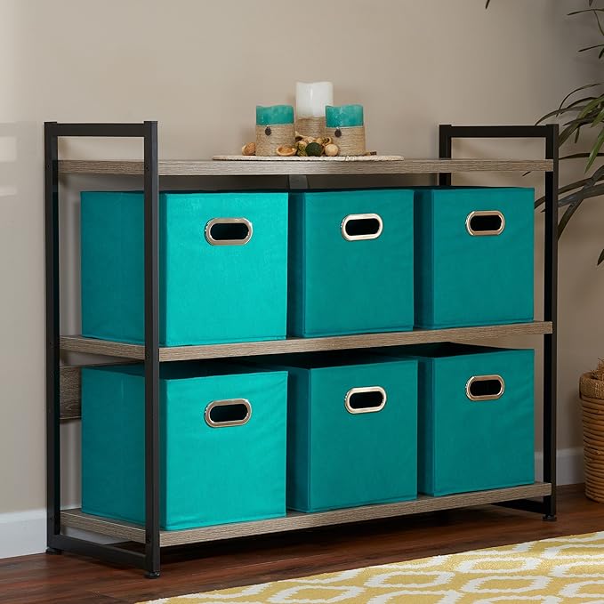 Household Essentials Fabric Storage Cubes 6 Pack – 11x11x11 Foldable Non-Woven Bins with Chipboard Sides & Grommet Handles – Stackable Cube Organizer for Closet, Nursery, Shelf, or Office – Aqua