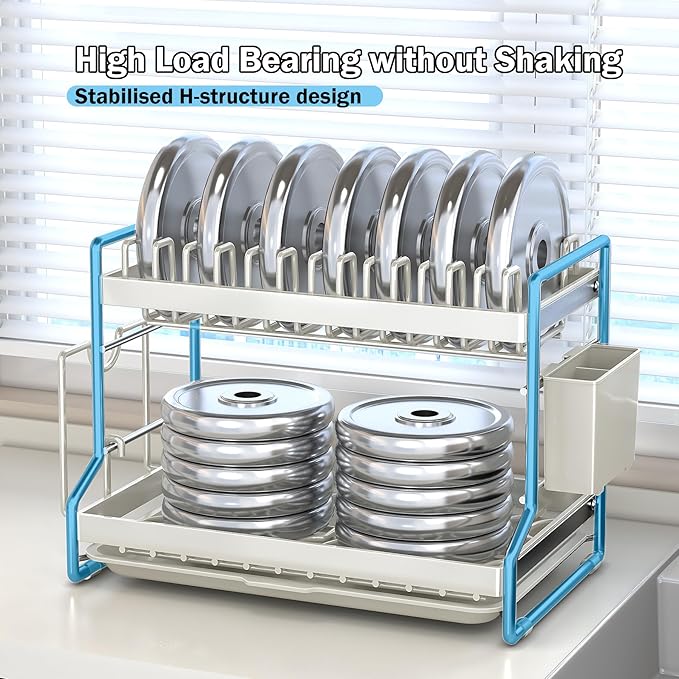 2 Tier Dish Drying Rack Dishes Organizer Rack Double Decker for Kitchen Counter
