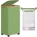 efluky Laundry Basket with Wheels, Tall Rolling Laundry Hamper with Lid and Removable Bag, Aesthetic Dirty Clothes Hamper on Wheels for Laundry Room, Bedroom, Dorm and Bathroom, 100L Green