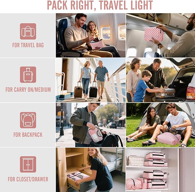 Veken 8 Set Packing Cubes for Travel Essentials, Suitcase Organizer Bags in 4 Sizes, Carry-On Luggage Accessories with Large Laundry & Hanging Toiletry Bag, Must-Have for Airplane, Road Trip & Camping