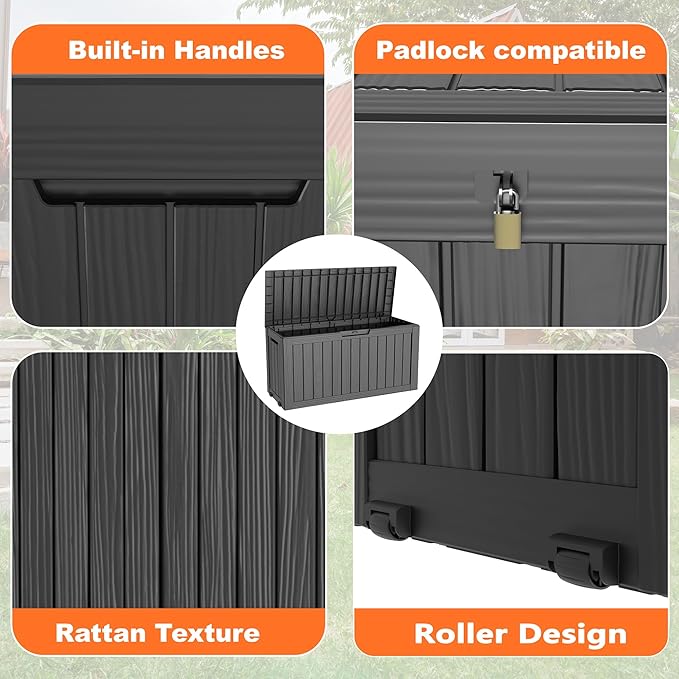 75 Gallon Outdoor Storage Box, Resin Deck Boxes Waterproof, Indoor Outdoor Bin for Package Delivery, Patio Cushions, Gardening Tools, Lockable, UV Resistant