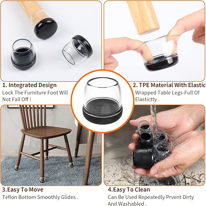 Ezprotekt Chair Leg Sliders for Carpet, 24 Pcs Chair Glides for Carpet Round, Carpet Furniture Pads Stool Leg Protectors Caps, Carpet Furniture Glides Quickly and Easily (M Fit: 7/8" to 1")