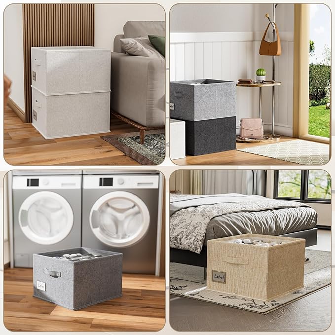 2 Pack Shoe Organizer for Closet, Fits 16-32 Pairs Fabric Shoe Storage Bins Large Shoe Box Storage Containers with Bottom Support for Shoes Space Saving Shoes Holder (Black, 19.7*15.7*11.8in)