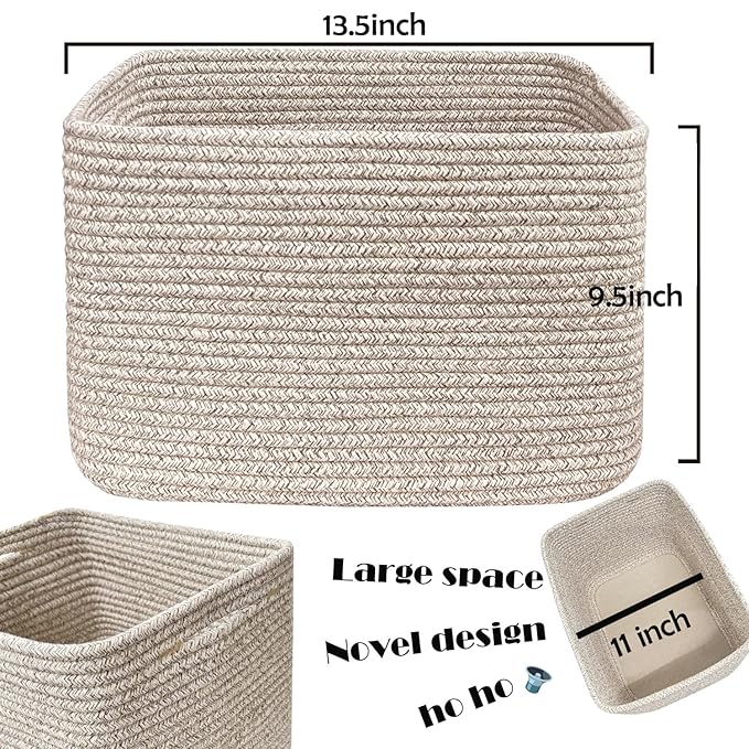 COMFY-HOMI 3Pack Small Woven Cotton Rope Basket for Organizing, Gift Baskets for Handles, Empty Gift Baskets, Medium Rope Basket|13.5" x 11" x 9.5" home decor for Living Room, Bathroom