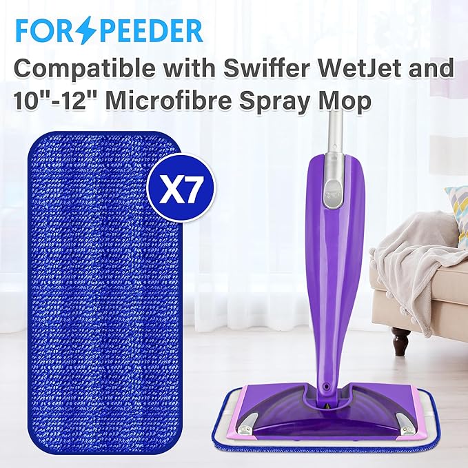 Reusable Mop Pads for Swiffer WetJet, Wet Pads Refills for 12'' Spray Mop, Microfiber Refill Machine Washable Up to 100+ Floor Cleaning for All Kinds of Floor Types, 7 Pack