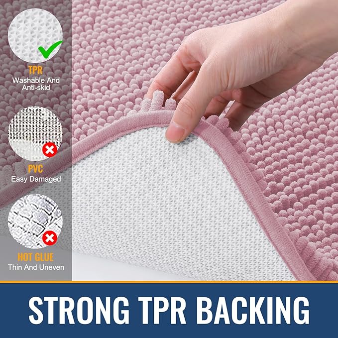 Arotive Bathroom Rugs 30x20, Extra Soft Absorbent Shaggy Chenille Bath Rugs, Machine Washable Rubber Backing Non-Slip Bath Mats for Bathroom Floor Tub and Shower, Home Decor Accessories, Dusty Rose