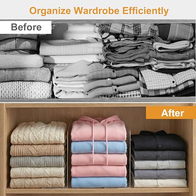 Shelf Dividers for Closet Organization: 10" Tall x 12" Deep, Adhesive Separators Features Acrylic Material and Provides Storage for Clothes and Purses in Bedroom Cabinets(8-Pack)