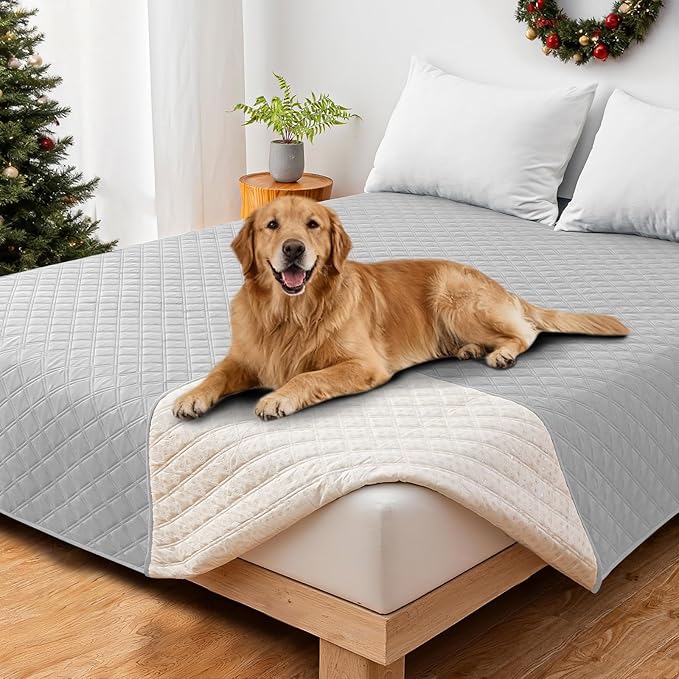 Waterproof Dog Bed Cover, Non-Slip Dog Blanket for Couch, Couch Covers for Dogs Washable, Pet Blanket for Furniture, Pet Bed Mat for Sofa, Car, Pet Supplies (82x102 Inch, Light Grey)