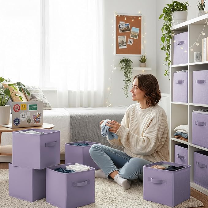 GRANNY SAYS Cube Storage Bins, 11 Inch Cube Storage Organizer, Fabric Collapsible Storage Bins, Storage Cubes for Shelves, Closet, Lavender Purple, 6-Pack