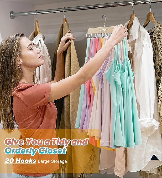 Bra Hanger for Closet, Tank Top Hangers 2 Pack w/20 Hooks Holds 40 Bras, Capacity Foldable Wood Space Saving Hanger, 360°Rotating Closet Organizers and Storage for Dorm & Apartment