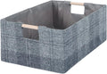 Fabric Storage Bin Box Collapsible Cotton Linen Storage Cube with Wooden Handles Rectangular Decorative Home Organizer Clothes Blanket Basket– Dark Gray Plaid, Medium