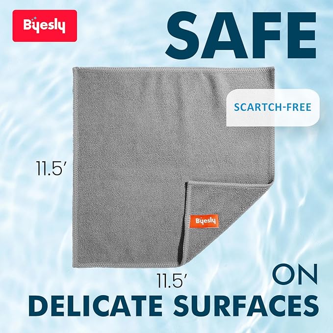 12-Pack Microfiber Cleaning Cloth, 11.5x11.5 Microfiber Towels for Cars, Dishes & House, for Detailers, Chefs & Efficient Home | Scratch-Free, Lint-Free, Ultra Absorbent(Grey)