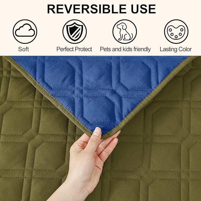 Smiry Reversible Waterproof Couch Covers for Sofa, Washable Dogs Pet Couch Covers for 3 Cushion Sofa Pet Friendly, Water Resistant Furniture Protector Slipcover, Geometric (82"x102", Green/Navy)