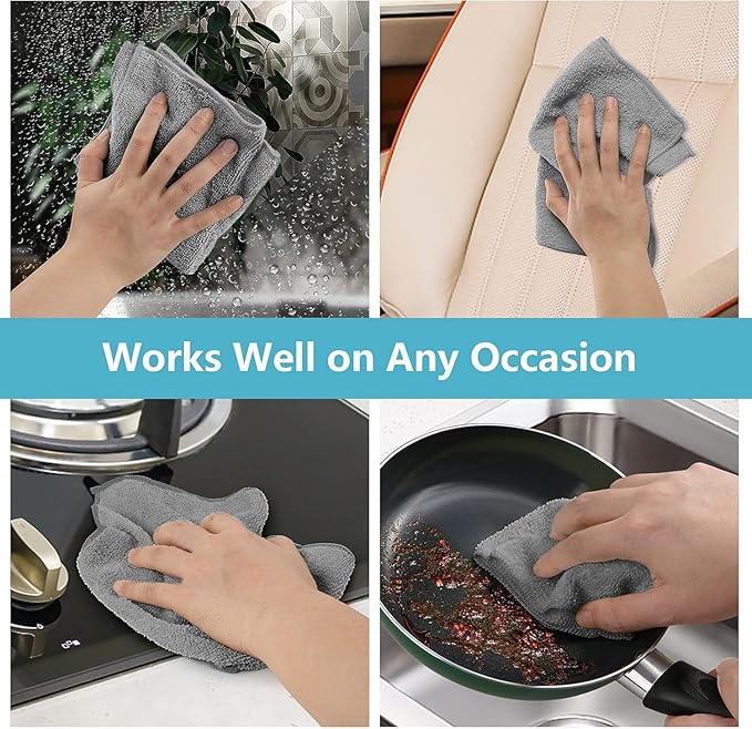 HOMEXCEL Grey Microfiber Cleaning Cloth, 5 Pack Cleaning Towels for Kitchen, Lint Free, Scratch-Free, Highly Absorbent, and Reusable Cleaning Rags for House, Window and Glass, Cars, 11.5 X11.5 inch