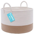 OrganiHaus Large Woven Storage Basket for Blankets and Toys 20" x 13" Inch, Rope Laundry Basket with Handles, Cushions & Pillows Storage Bin, Nursery Hamper, Soft Round Dog Toy Bin - Honey/Off-White