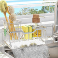 StorageRight Kitchen Sink Caddy Organizer, Rustproof Sponge Holder for Kitchen Sink, Instant Dry High Brush Holders with Drain Tray, Anti-Slip Sink Storage Organization Essentials, Silver