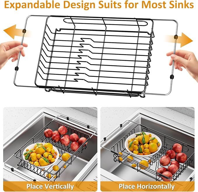 Expandable in Sink Dish Drying Rack,Small Dish Rack Over Sink with Utensil Holder,Stainless Steel Dish Drainers for Kitchen Counter,Sink Drying Rack for Small Space,14.57“-20.87”L x 10.24“W x 2.76”D