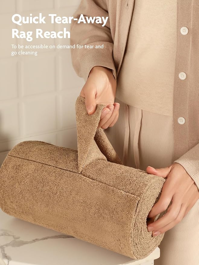 Fantasticlean Microfiber Cleaning Cloth Roll -90 Pack, Tear Away Microfiber Towels, 12" x 12", Reusable, Washable, Scratch Free, Ultra Absorbent for All-Around Cleaning Supplies (Tan)