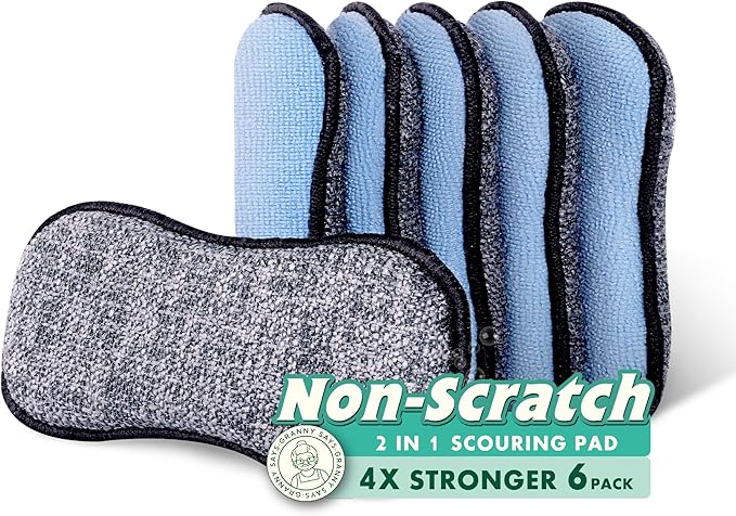 GRANNY SAYS Sponges Kitchen for Washing, Dish Washing Scrubbers, Scrubbing Pad for Cleaning, Scrub Sponges for Kitchen Non - Scratch, Scouring Pad for Pots and Pans, Washable & Microfiber Pad, 6 Pack
