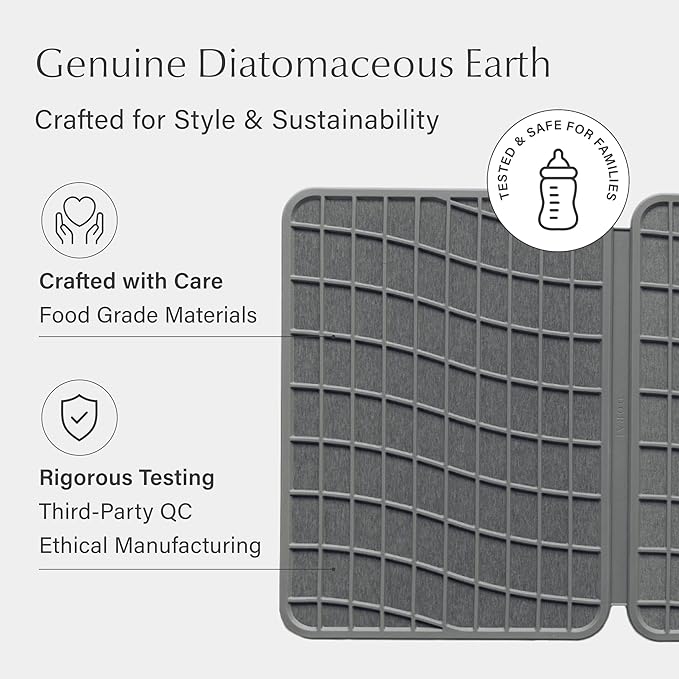 Dorai Home Dish Pad - Diatomaceous Earth Stone Drying Mat for Kitchen Counter - Quick Drying -Stone Dish Drying Mat for Kitchen - (24.6" x 16.5")