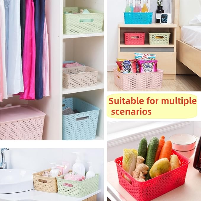 5PCS Plastic Storage Baskets, Small Baskets for Organizing, Small Pantry Organizer Basket Bins. For Countertops, Cabinets, Bedrooms, and Bathrooms Wait ( Blue )