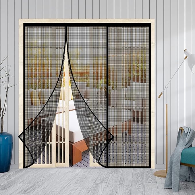 Fiberglass Magnetic Screen Door, Self Sealing Magnets Door Screen, Reinforced Heavy Duty Mesh Net Closure for Sliding Door, Patio, Bedroom-Hands Free, Fit Doors Size Up to 60 x 80 Inch, Black