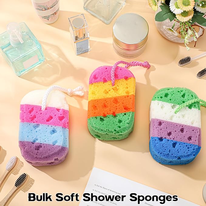 6 Pcs Exfoliating Bath Sponge Body Loofah Sponges Shower for Women Reusable Soft Bathing Pouf Foam Lufa Body Scrubber and Rich Lather, Color Matching(Gradient Colors)