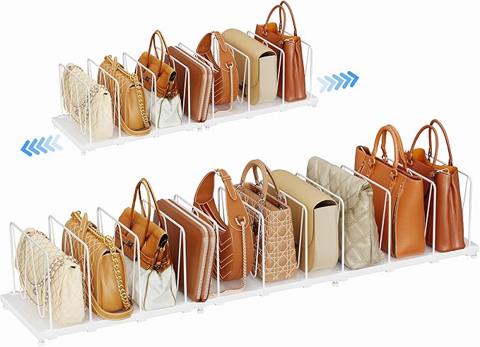 11-Pack Adjustable Shelf Dividers, Expandable Purse Organizer for Closet (32–44.8"), Purse Storage Handbag Organizer for Closet Shoe Cabinet，White