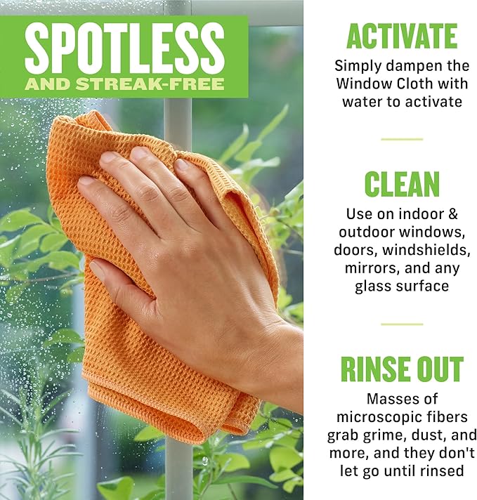 E-Cloth Microfiber Window Cleaning Cloth Kit - Glass Cleaning Cloth for Windows, Mirrors, Cars, Lenses, Eyeglasses, & More, Streak Free Clean, Machine Washable Reusable Towel - Tangerine Orange