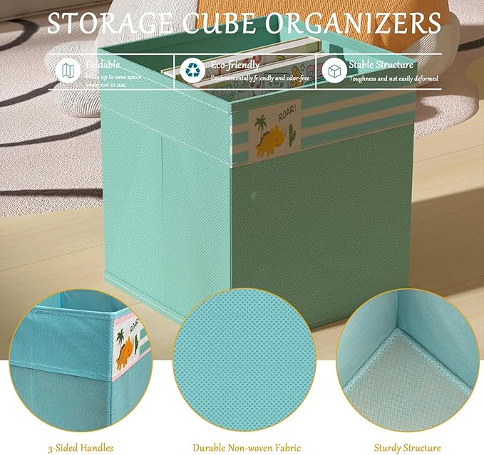 homyfort Cube Storage Organizer Bins, 12x12 Inch Fabric Bins for Cube Storage, Foldable Cloth Baskets Box with Handles for Organizing Clothes, Toys in Pantry, Closet Shelf, Nursery, Kids Room (Green)