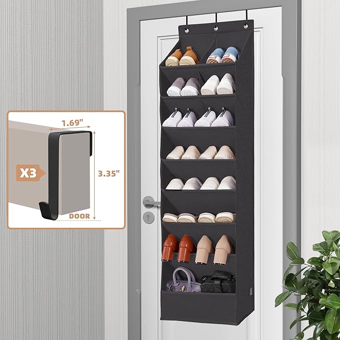 STORAGE MANIAC Over the Door Shoe Organizer Heavy-Duty Large Deep Pocket Hanging Shoe Organizer Shoe Rack Door Closet Shoe Organizer for Wall, Dorm & Narrow Door Storage Shoe Holder Black, 2 Pack